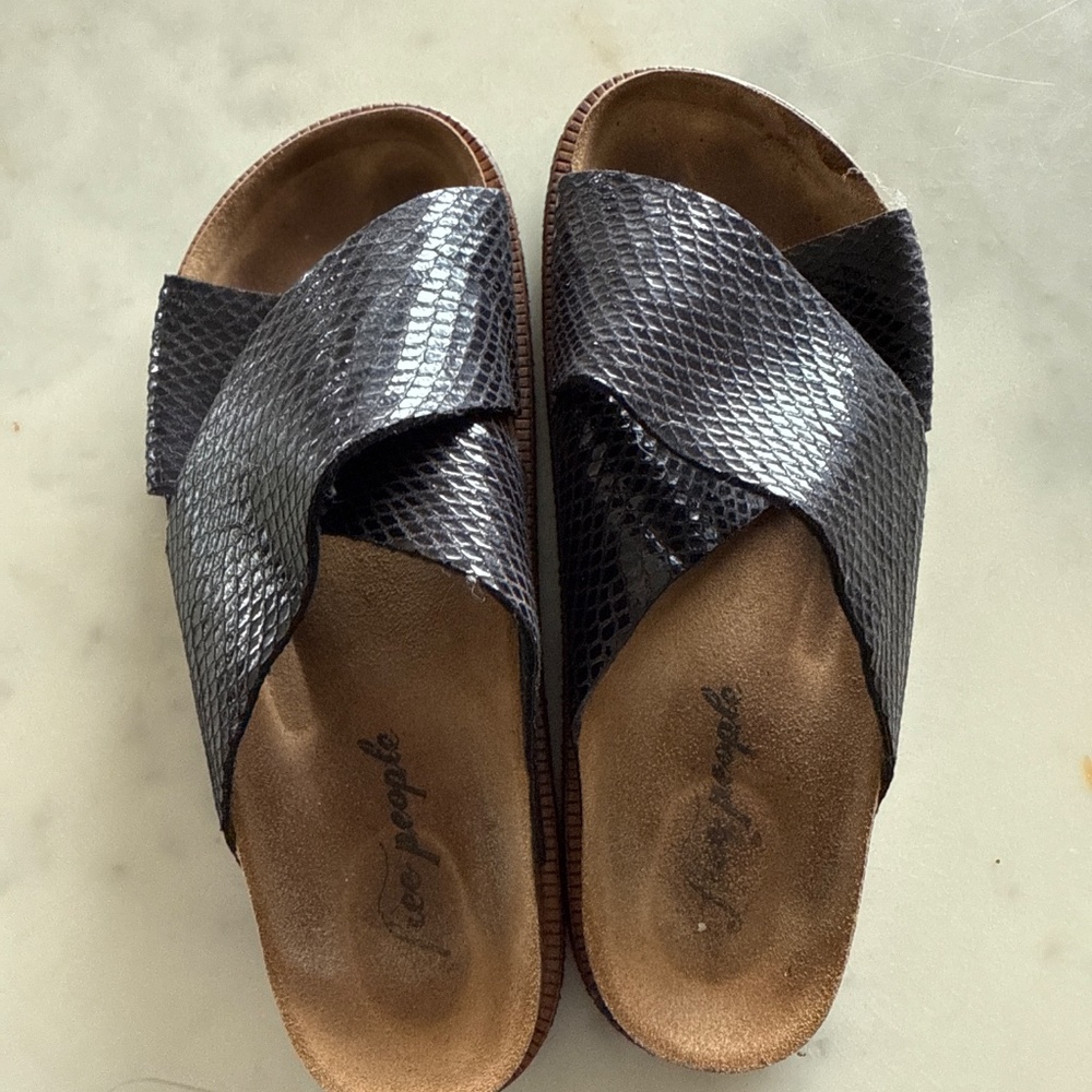 Free People Black Textured Slide Sandals